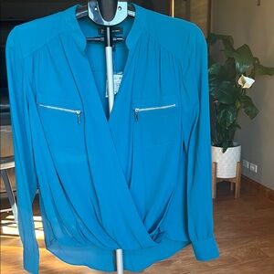 NWT INC International Concepts Teal Blouse with Zipper Accents
